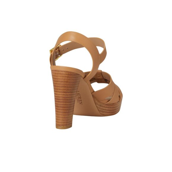 Lauren Ralph Lauren Womens Soffia Nappa Leather Sandal Block Heel Buff Brown 8B - Picture 12 of 14